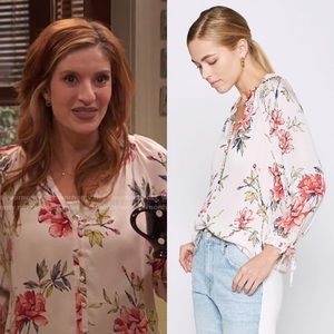 Joie Corsen 100% Silk Floral Peasant Blouse Blush Pink XS